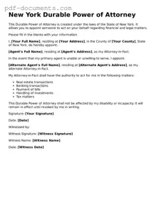 Legal Durable Power of Attorney Template for the State of New York