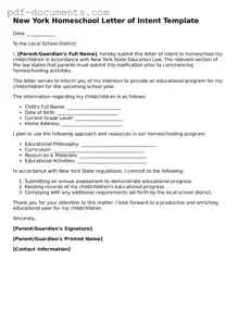 Legal Homeschool Letter of Intent Template for the State of New York