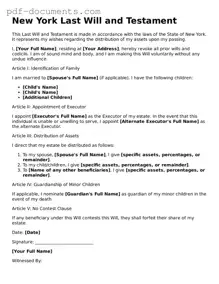Legal Last Will and Testament Template for the State of New York