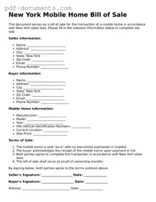Legal Mobile Home Bill of Sale Template for the State of New York