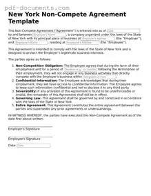 Legal Non-compete Agreement Template for the State of New York
