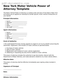 Legal Motor Vehicle Power of Attorney Template for the State of New York