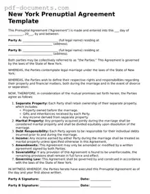 Legal Prenuptial Agreement Template for the State of New York