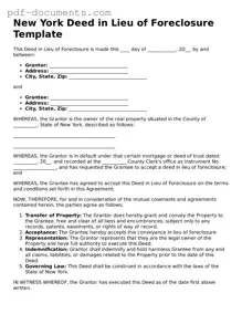 Legal Deed in Lieu of Foreclosure Template for the State of New York