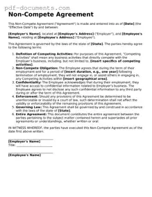 Printable Non-compete Agreement Form