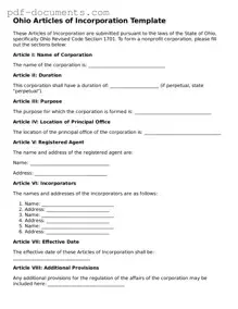 Legal Articles of Incorporation Template for the State of Ohio