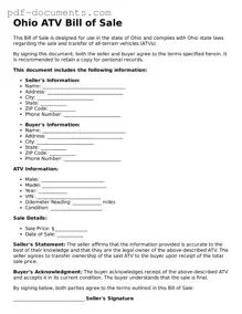 Legal ATV Bill of Sale Template for the State of Ohio