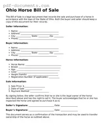 Legal Horse Bill of Sale Template for the State of Ohio