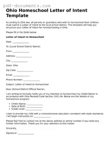 Legal Homeschool Letter of Intent Template for the State of Ohio