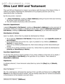 Legal Last Will and Testament Template for the State of Ohio