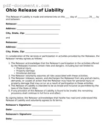 Legal Release of Liability Template for the State of Ohio