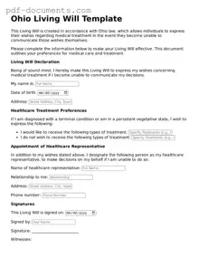 Legal Living Will Template for the State of Ohio