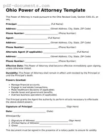 Legal Power of Attorney Template for the State of Ohio