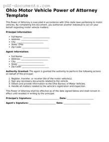 Legal Motor Vehicle Power of Attorney Template for the State of Ohio