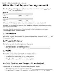 Legal Marital Separation Agreement Template for the State of Ohio