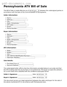 Legal ATV Bill of Sale Template for the State of Pennsylvania