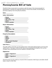 Legal Bill of Sale Template for the State of Pennsylvania