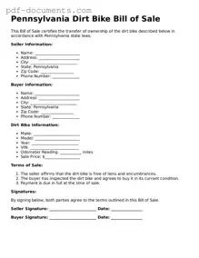Legal Dirt Bike Bill of Sale Template for the State of Pennsylvania