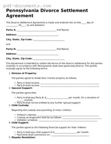 Legal Divorce Settlement Agreement Template for the State of Pennsylvania