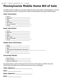 Legal Mobile Home Bill of Sale Template for the State of Pennsylvania