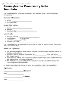 Legal Promissory Note Template for the State of Pennsylvania