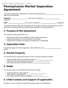 Legal Marital Separation Agreement Template for the State of Pennsylvania