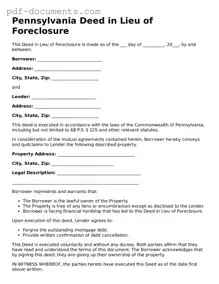 Legal Deed in Lieu of Foreclosure Template for the State of Pennsylvania
