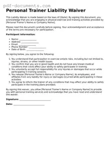 Printable Personal Trainer Liability Waiver Form
