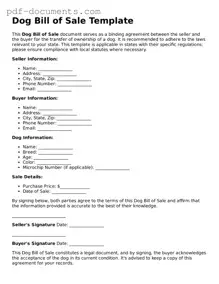 Printable Dog Bill of Sale Form