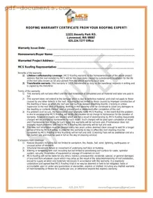 Download Roofing Warranty Certificate Form