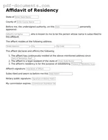 Printable Affidavit of Residency Form