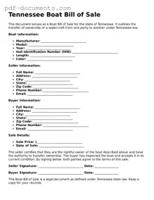 Legal Boat Bill of Sale Template for the State of Tennessee