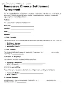 Legal Divorce Settlement Agreement Template for the State of Tennessee