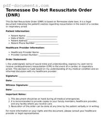 Legal Do Not Resuscitate Order Template for the State of Tennessee