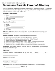 Legal Durable Power of Attorney Template for the State of Tennessee