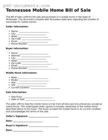 Legal Mobile Home Bill of Sale Template for the State of Tennessee