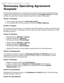 Legal Operating Agreement Template for the State of Tennessee