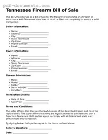 Legal Firearm Bill of Sale Template for the State of Tennessee