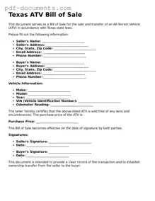 Legal ATV Bill of Sale Template for the State of Texas