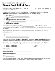 Legal Boat Bill of Sale Template for the State of Texas