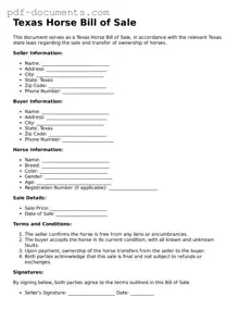 Legal Horse Bill of Sale Template for the State of Texas