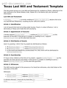 Legal Last Will and Testament Template for the State of Texas