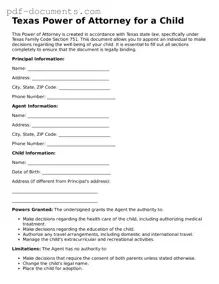 Legal Power of Attorney for a Child Template for the State of Texas