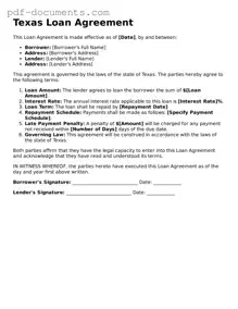 Legal Loan Agreement Template for the State of Texas