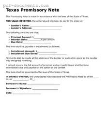 Legal Promissory Note Template for the State of Texas
