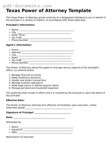 Legal Power of Attorney Template for the State of Texas