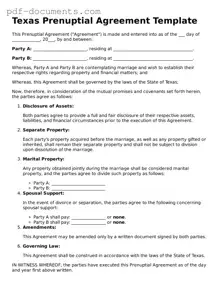 Legal Prenuptial Agreement Template for the State of Texas