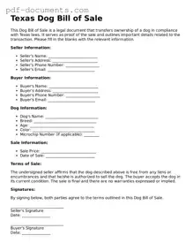 Legal Dog Bill of Sale Template for the State of Texas