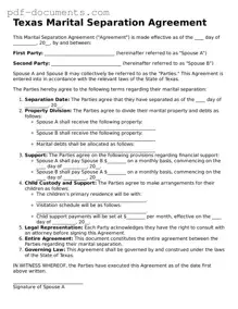 Legal Marital Separation Agreement Template for the State of Texas