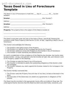 Legal Deed in Lieu of Foreclosure Template for the State of Texas